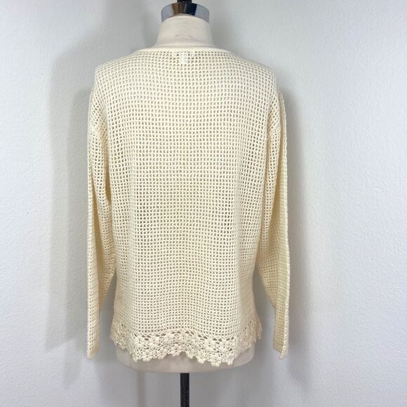 Otto Ivory Crochet Velvet Patchwork Top Large Long Sleeves Romantic Boho Whimsy - Picture 8 of 12